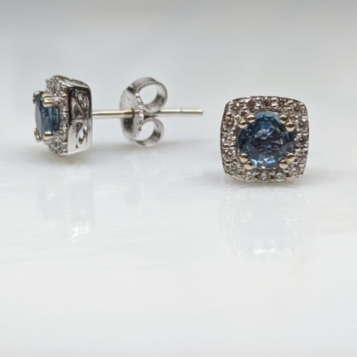 E703 - Blue Sapphire and Diamond Stud Earrings