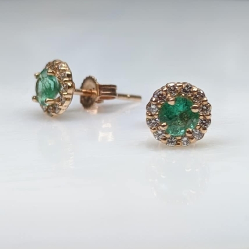 E704 - Emerald and Diamonds Stud Earrings